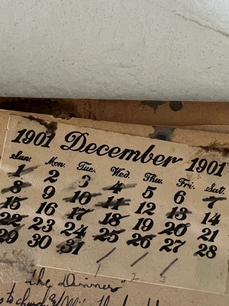 Calendar with 1901 diary in NY