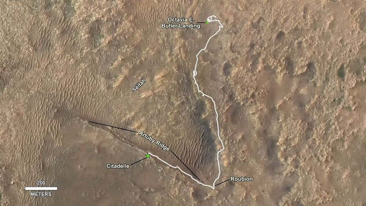 Route the Perseverance Mars rover took