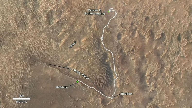 Route the Perseverance Mars rover took