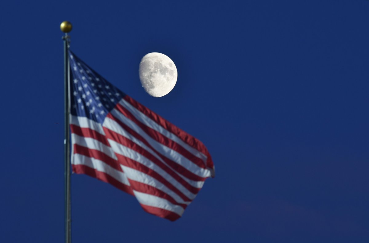 A detailed view of moon and flag