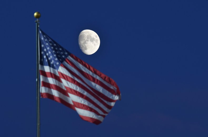 A detailed view of moon and flag