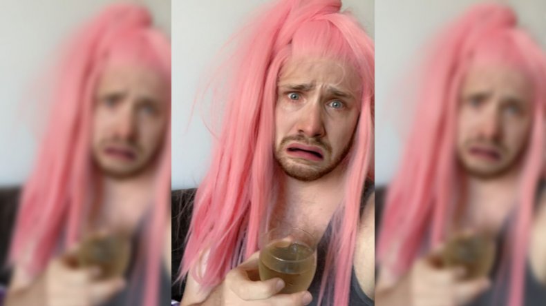 man gets fired wears pink wig wine