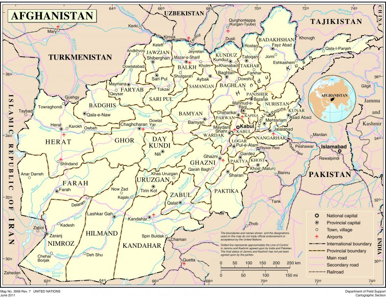Map, Afghanistan, 34, provinces, United, Nations