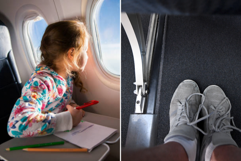 A child drawing a picture on a passenger's sock cheered