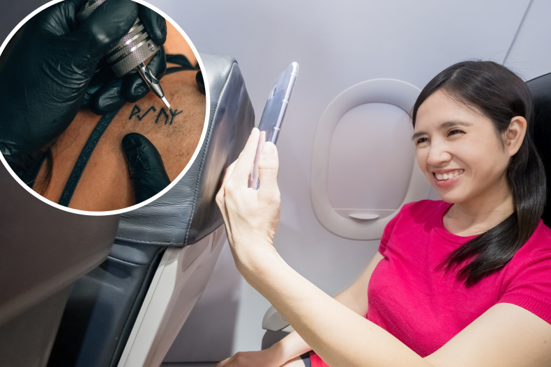 File photo of plane passenger and tattoo.
