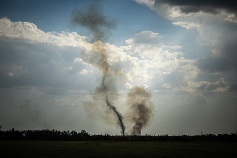Black smoke rises in Ukraine