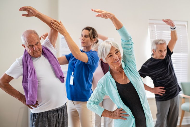 Old people stretching