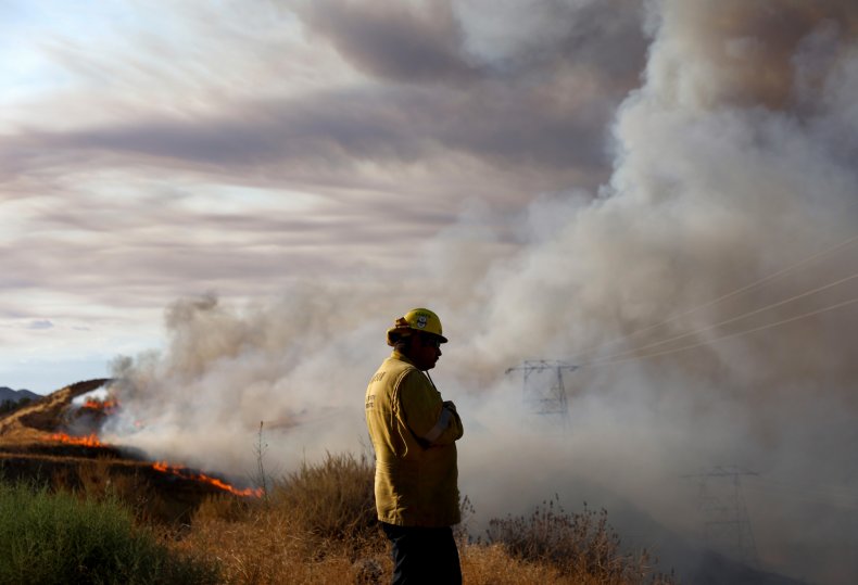 Firefighter watches Route Fire