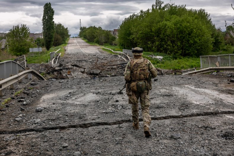 Ukrainian Territorial Defense soldiers patrol