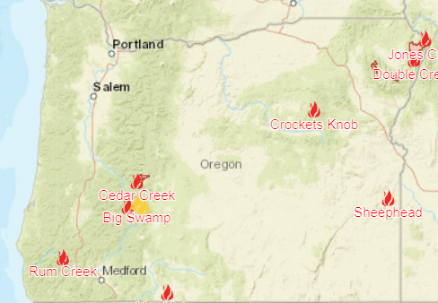 Oregon Wildfire Map Update As PGE Outage Fears Rise Over Huge Infernos   Wildfires Burning Across Oregon During Heat Wave 