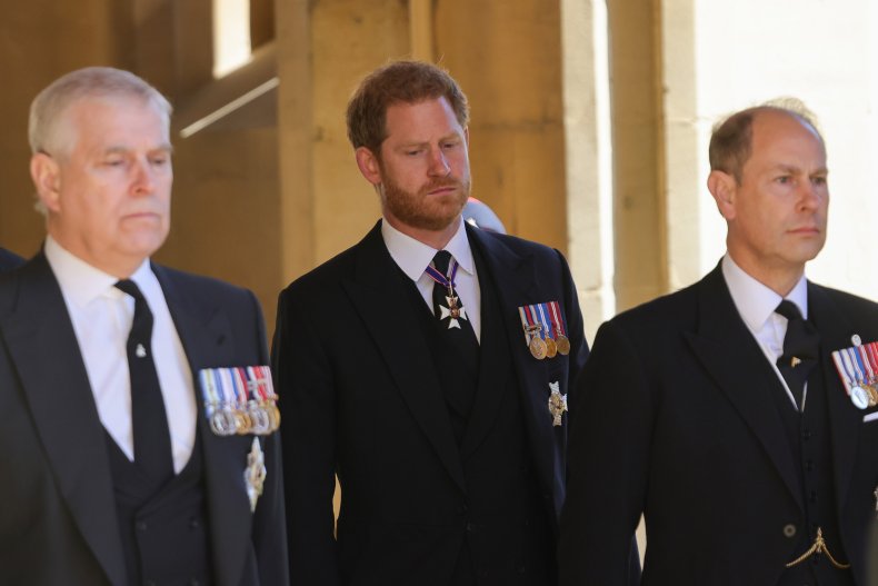 Princes Andrew, Harry and Edward at Funeral