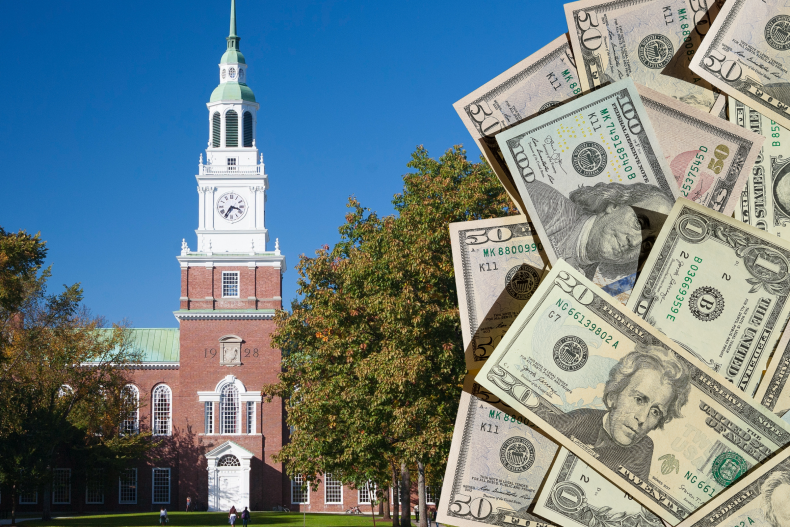 File photo of money and Dartmouth College.