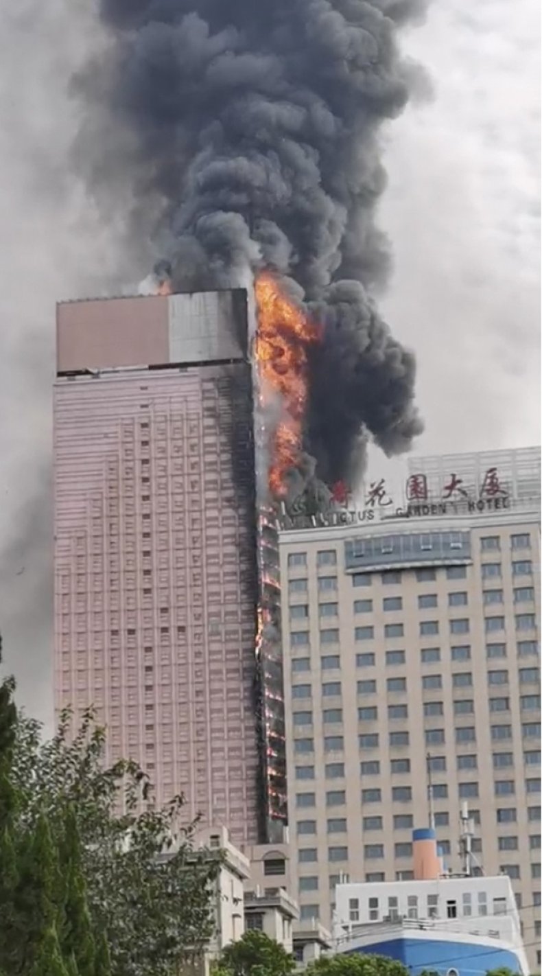 China Telecom building on fire