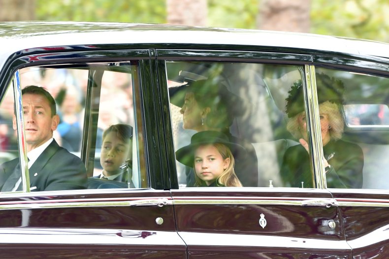 George, Charlotte, Princess Kate at queen's funeral