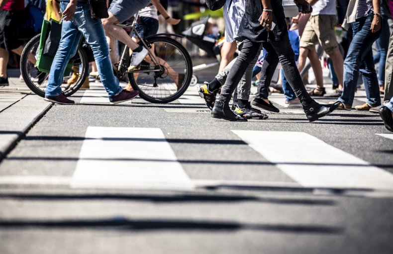 Pedestrians crossing road