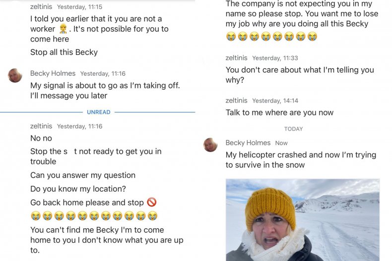 Becky Holmes’ online conversation with a scammer. 