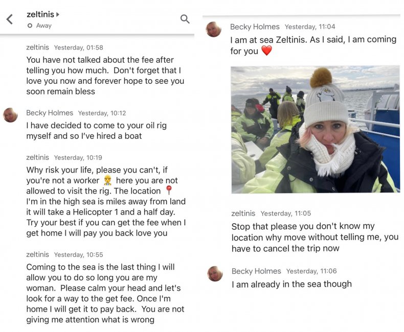 Becky Holmes’ online conversation with a scammer.