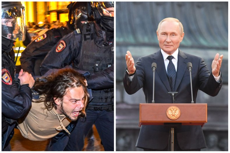 Protester and Putin