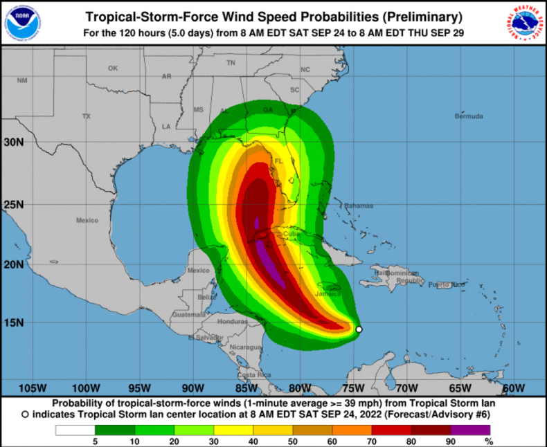 National Hurricane Center map for Storm Ian