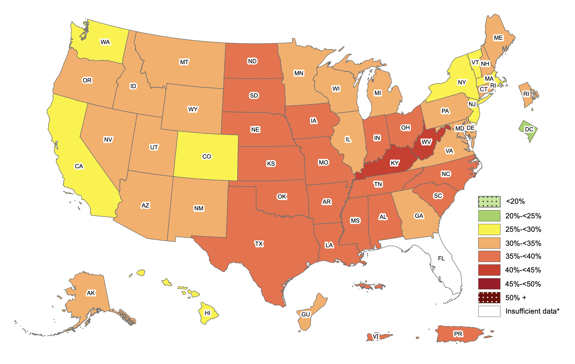 CDC Map Reveals The Most Obese States In America