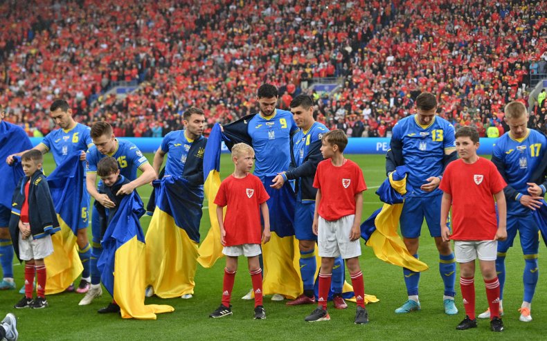 Ukrainian football team playing Wales