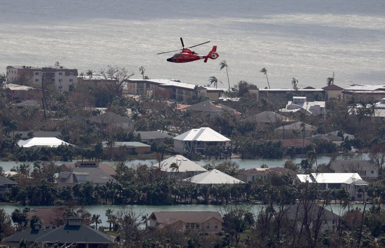 Coast Guard Helicopter Flies Over Sanibel Island