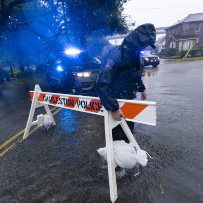 Flooded Streets Blocked Off Charleston, SC