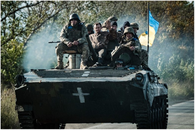 Ukrainian troops on a tank