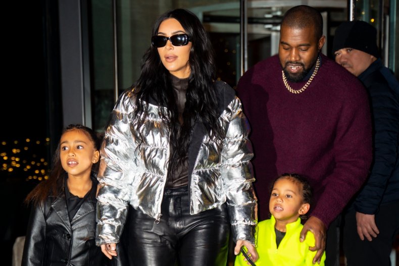 Kanye West, Kim Kardashian and their children