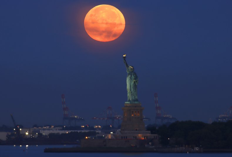 The full Harvest Moon above New York