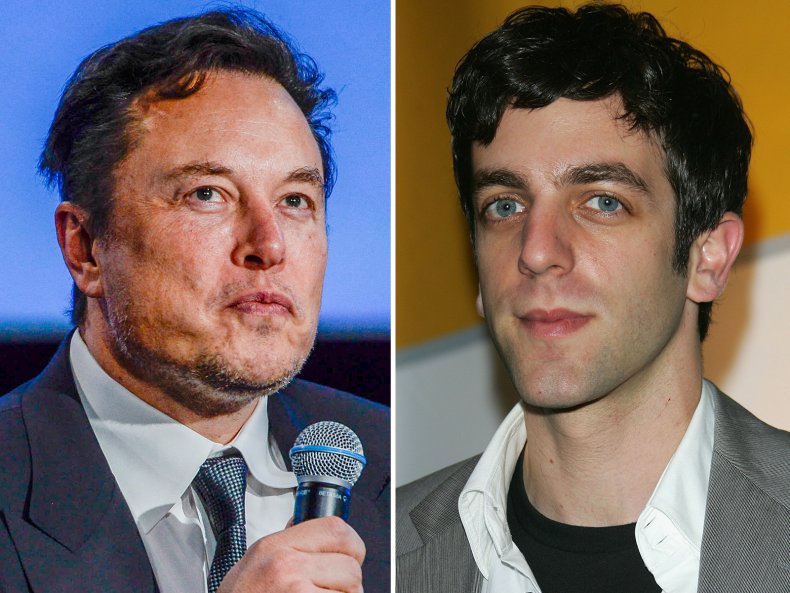 Elon Musk and BJ Novak split image