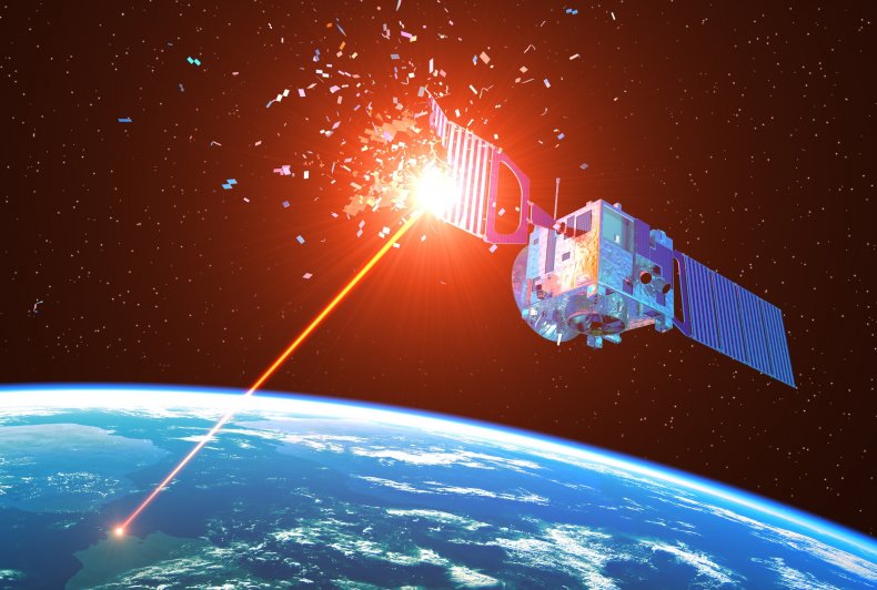 Laser hitting satellite