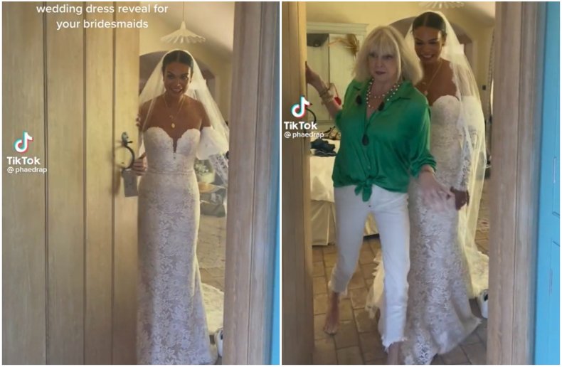 Bride's mom stepping in front during reveal
