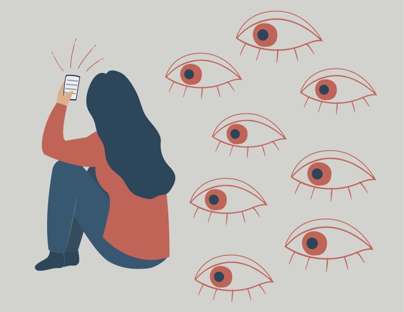 Illustration of eyes on a mobile phone