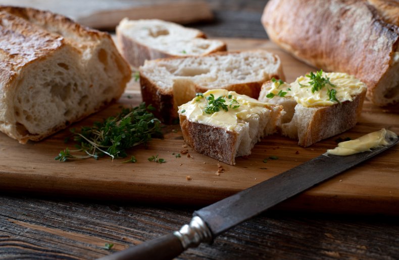 cutting board with bread