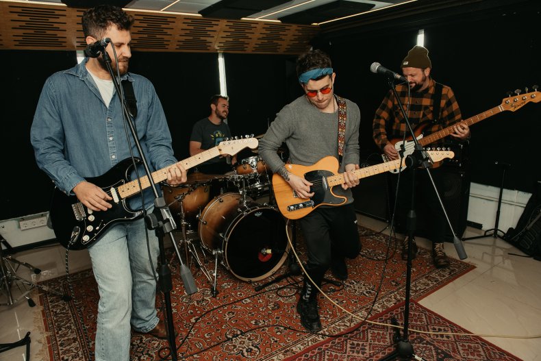 Daniel Hayes' band Goshawk rehearses in Kyiv