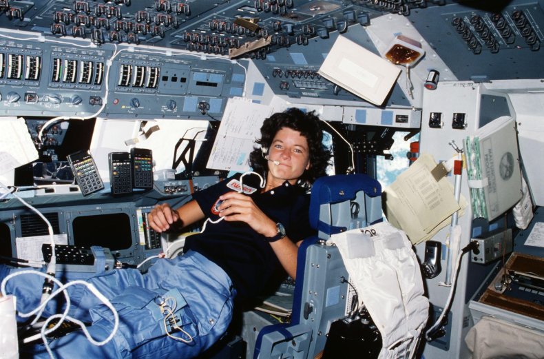 Sally Ride in the flight deck