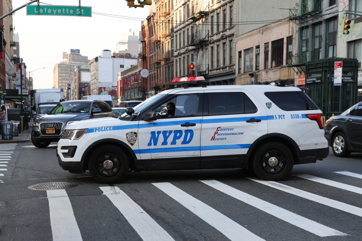 Police car drives through Manhattan 