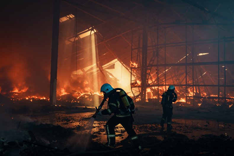 Kyiv firefighters work after Russia missile strike