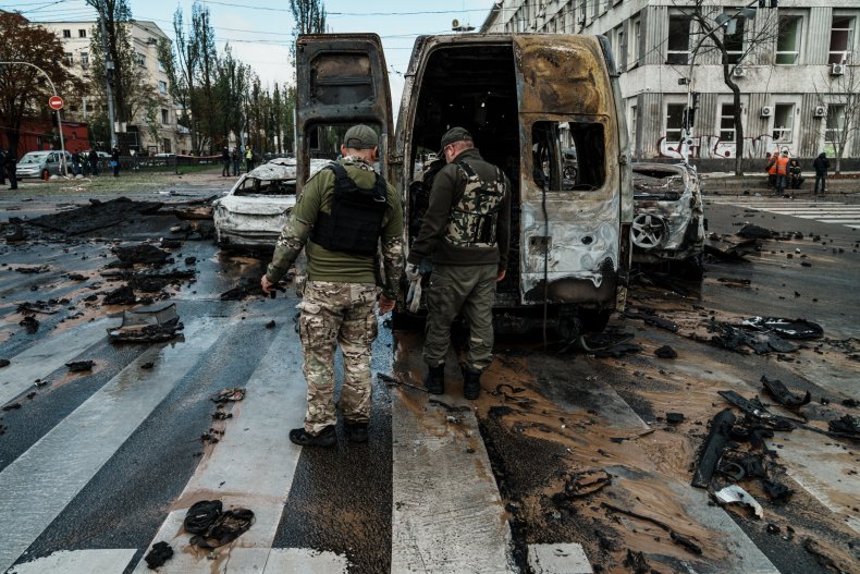 Ukraine military at missile attack site Kyiv
