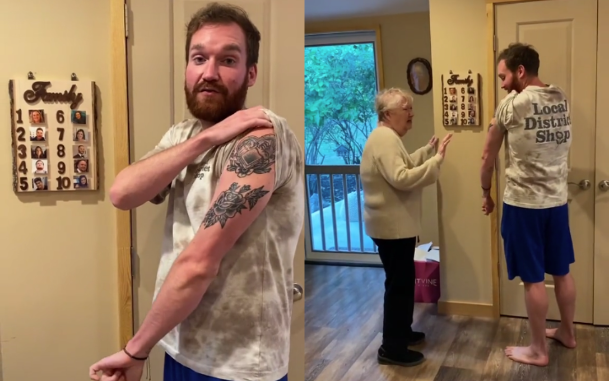 Dan LaMorte shows off his new tattoo.