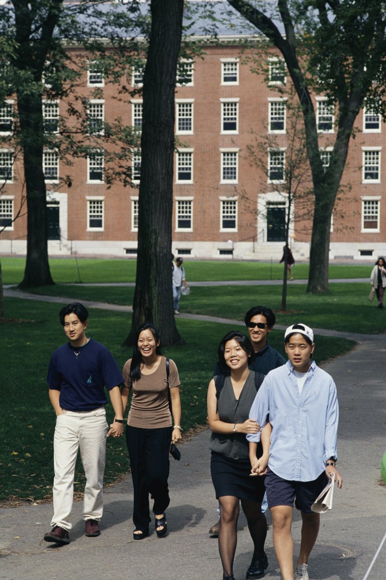 Asian American Students Stroll on Harvard University 