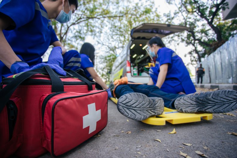 Paramedics respond to accident site