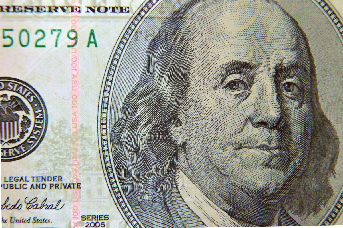 A close-up of $100