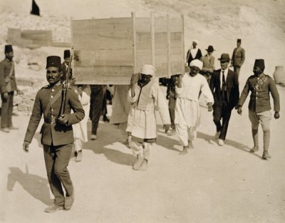 A chariot being removed from Tutankhamuns tomb