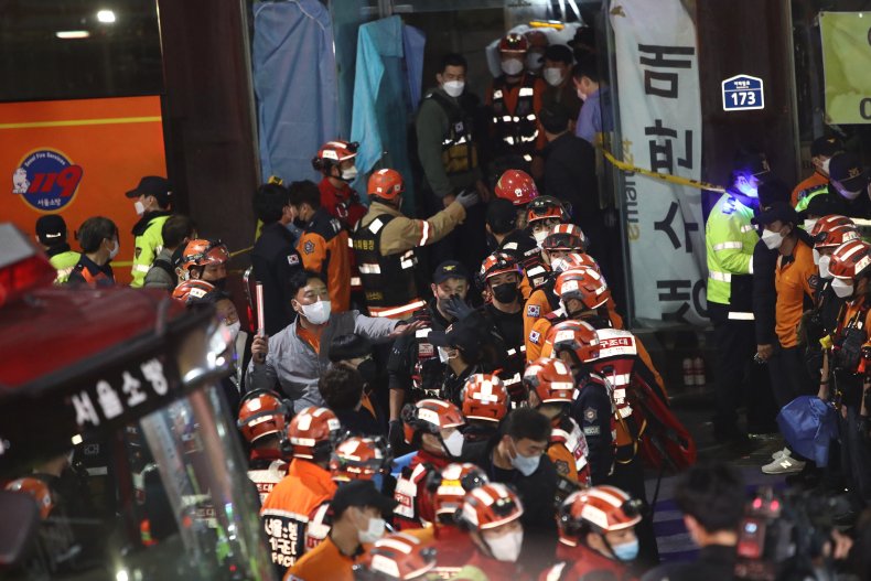 Emergency responders treat the injured in Seoul