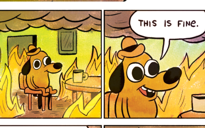 The 'This Is Fine' comic strip.