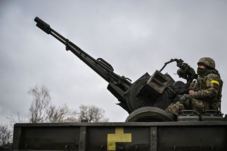 Ukrainian Solider at Anti-Aircraft Gun