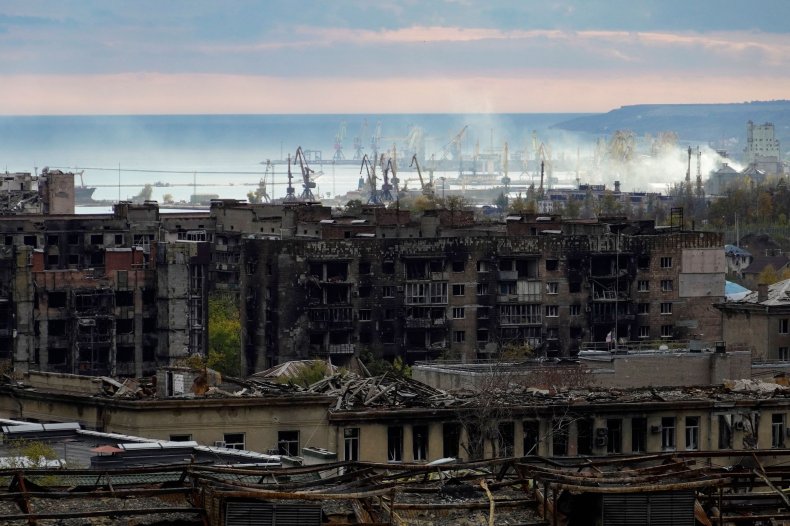 View of destroyed Mariupol in October