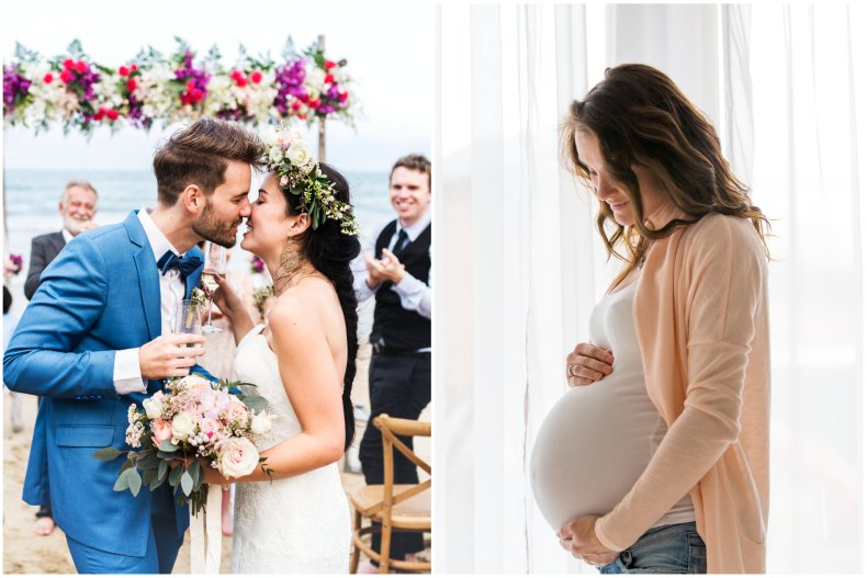 Photos of a wedding and pregnant woman